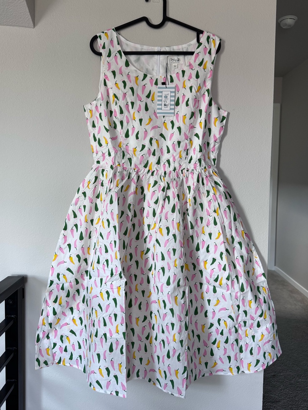 NWT Tulip B Chili Pepper Print Cotton Fit & Flare Dress L Pockets
